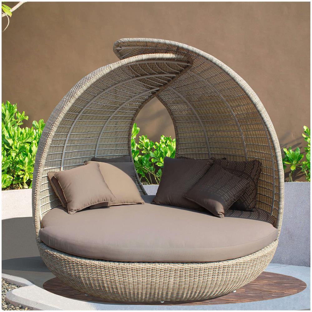 Ofella - Divano Da Giardino Circolare Completo Di Cuscino Intreccio In Rattan Sintetico - Foto 4