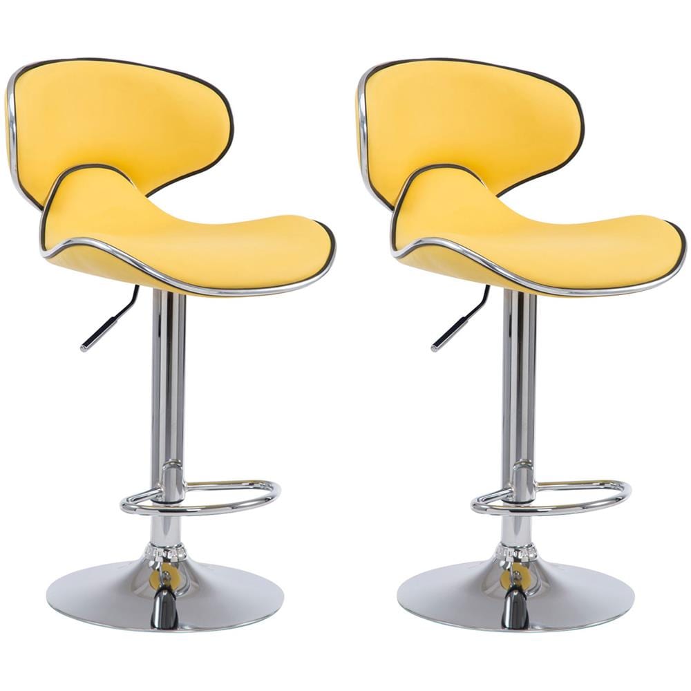 Set 2 Sgabelli Cucina Las Vegas V2 in Similpelle - Coppia Sedie Sgabello Imbottite Girevoli e Regolabili 62-82cm con Schienale Giallo - Foto 1