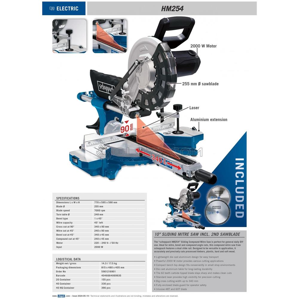 Troncatrice Radiale Legno Hm254 2000 W Sega Circolare 255 Laser - Foto 2