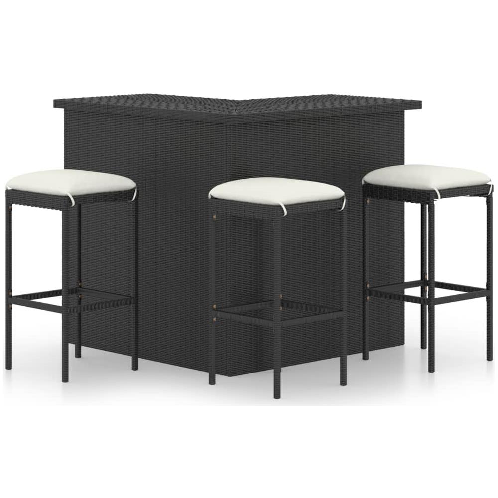 Set Da Bar Da Giardino 4 Pz Con Cuscini In Polyrattan Nero - Foto 1