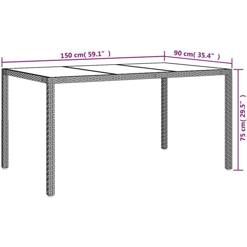 Tavolo Giardino 150x90x75cm Vetro Temperato Polyrattan Beige - Foto 2