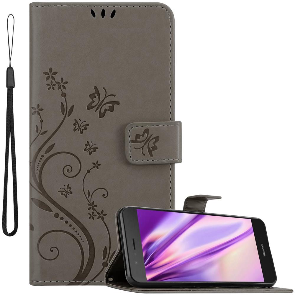 Cadorabo Custodia Compatibile Con Huawei P9 Lite In Grigio Fiore - Coperchio Protettivo In Design Floreale Con Chiusura Magnetica, Funzione Stand E Slot Per Carte - Foto 1