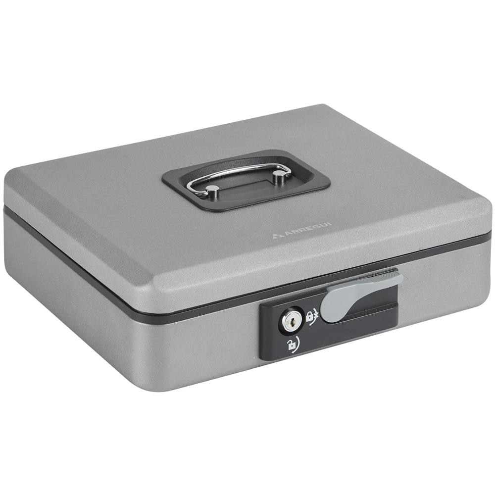 Popup C9746 Cassetta Di Sicurezza Con Chiave E Pulsante Per Contare E Trasportare Denaro | Cassetta Portavalori In Acciaio Con Vassoio Portamonete | Cassaforte Portatile Larghezza 20cm | grigio - Foto 1