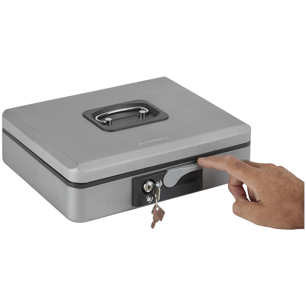 Popup C9746 Cassetta Di Sicurezza Con Chiave E Pulsante Per Contare E Trasportare Denaro | Cassetta Portavalori In Acciaio Con Vassoio Portamonete | Cassaforte Portatile Larghezza 20cm | grigio - Foto 2