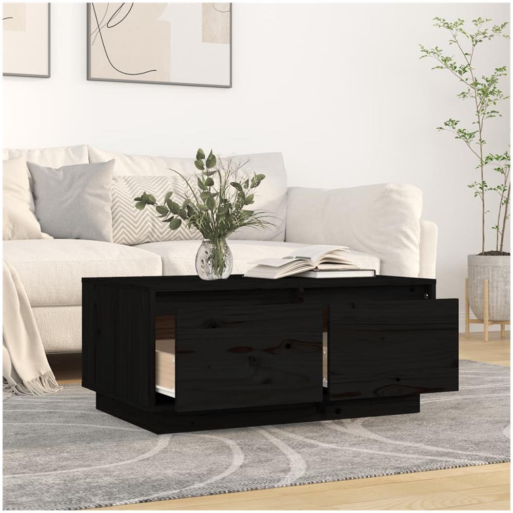 Tavolino Da Salotto Nero 80x50x35 Cm Legno Massello Di Pino - Foto 3