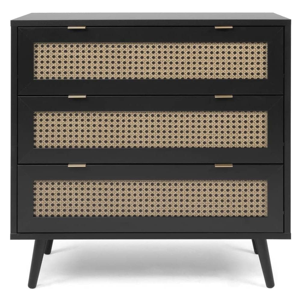 Cassettiera Vienna03a 3 Cassetti Nera Con Frontali Vimini - Foto 1