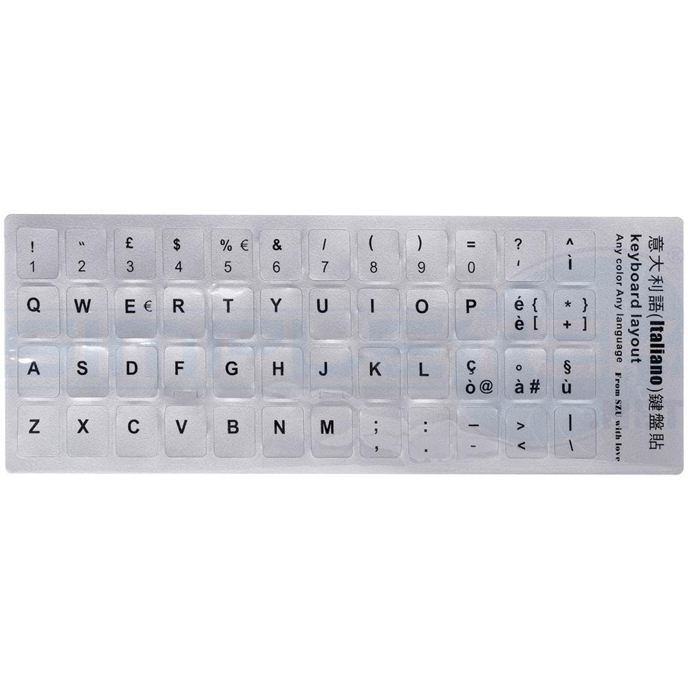 Adesivi Tastiera Grigi Layout Italiano Ita Lettere Nere Argento Notebook Pc - Foto 1