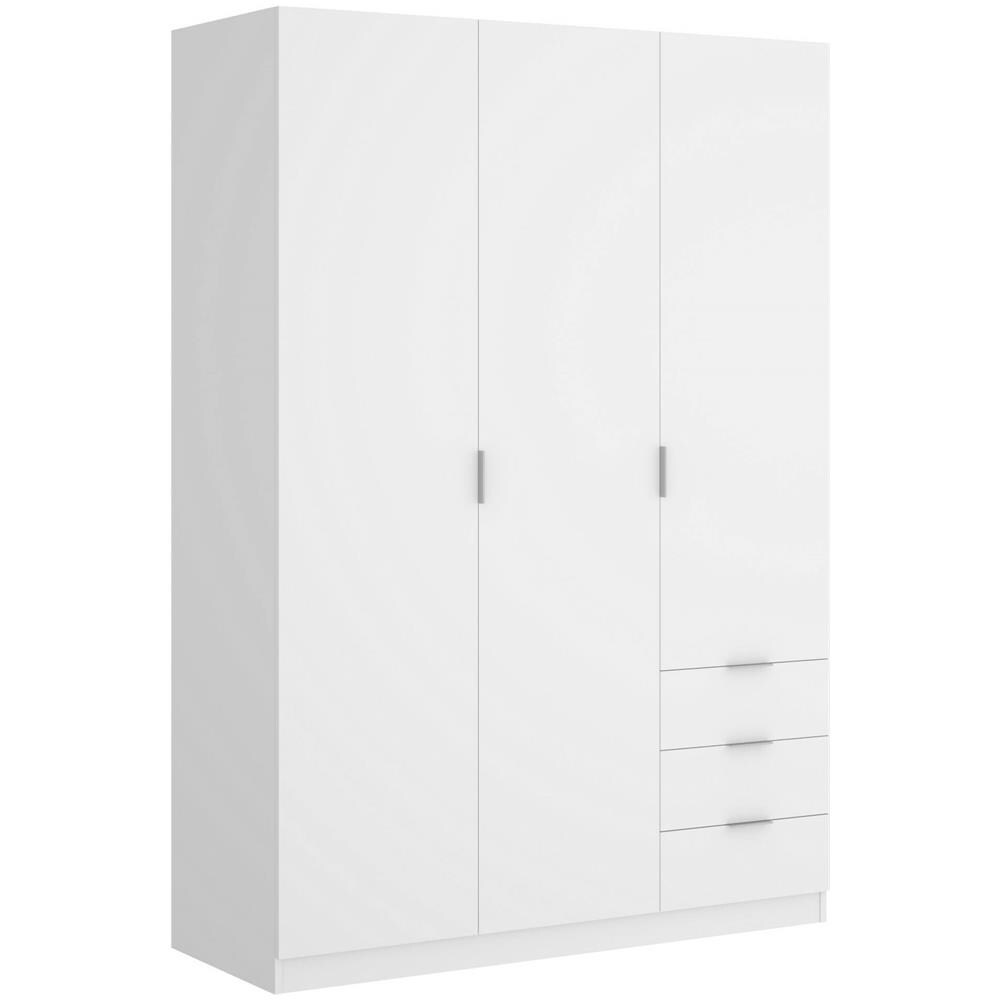 Guardaroba Cimone, Mobile Appendiabiti Per Camera Da Letto, Armadio A 3 Ante Battenti E 3 Cassetti, 121x52h184 Cm, Bianco - Foto 2
