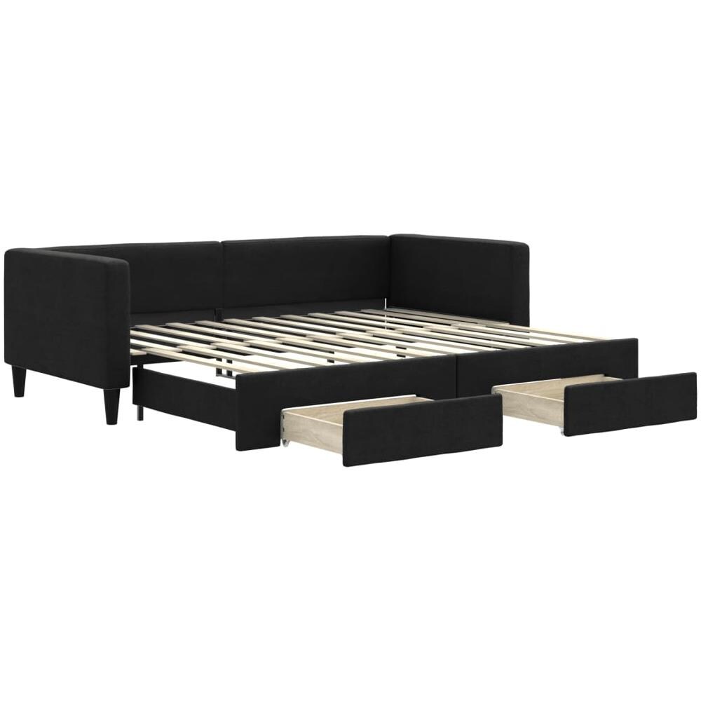 Divano Letto Estraibile Con Cassetti Nero 90x200 Cm In Tessuto - Foto 1