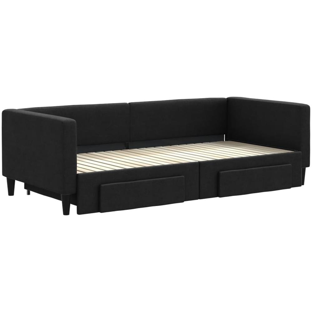 Divano Letto Estraibile Con Cassetti Nero 90x200 Cm In Tessuto - Foto 2