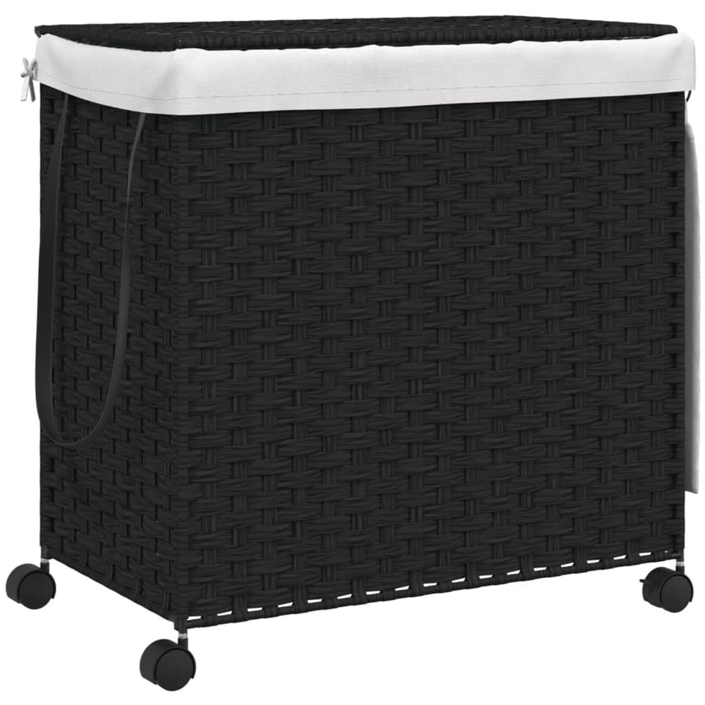 Cesto Portabiancheria Con Ruote Nero 60x35x60,5 Cm Rattan - Foto 2