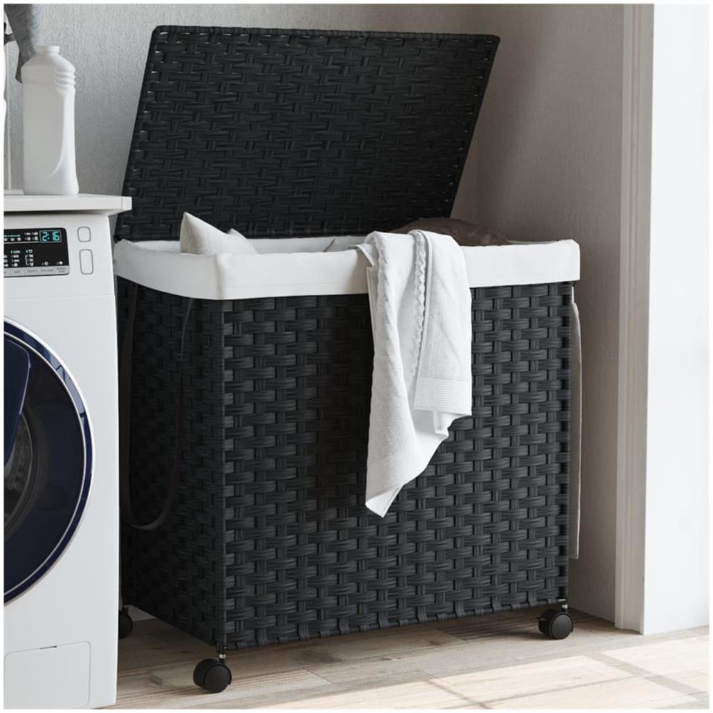 Cesto Portabiancheria Con Ruote Nero 60x35x60,5 Cm Rattan - Foto 1