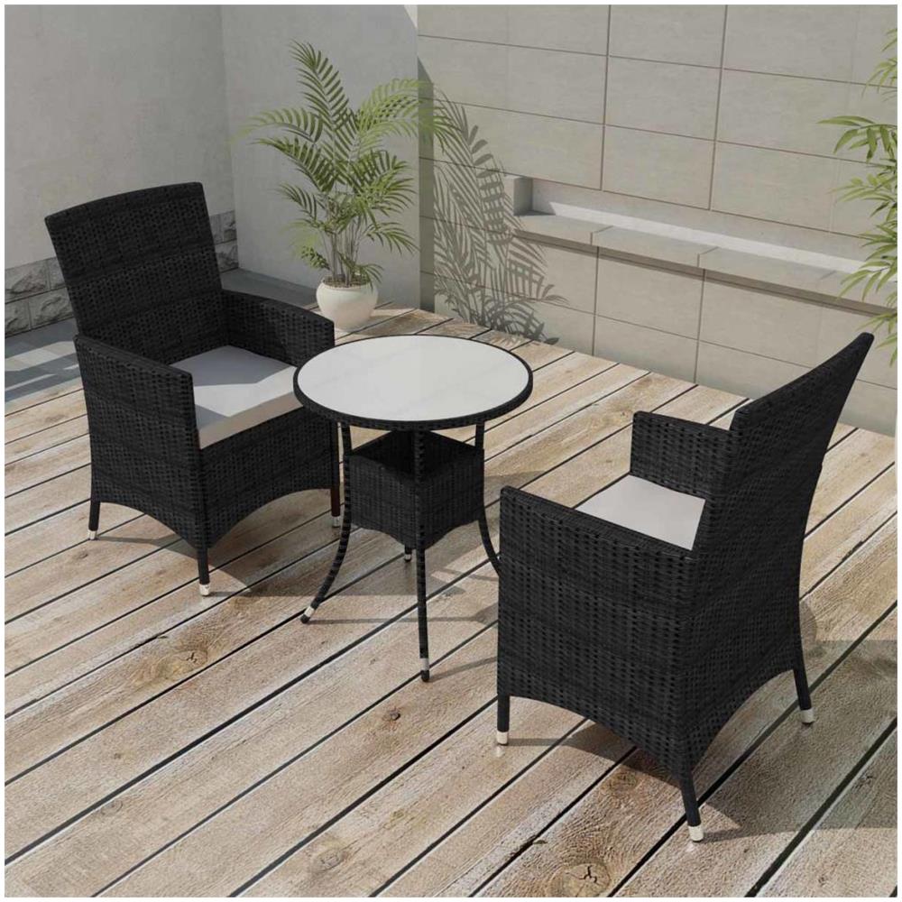 vidaXL Set Mobili da Giardino 4 pz Tavolino Sedie e Panchina da Esterno Nero