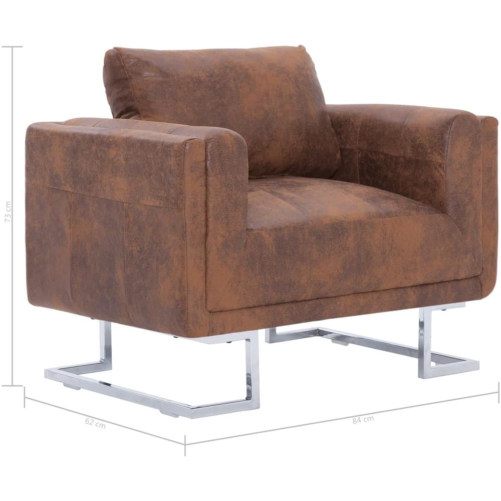 Poltrona Cubica Marrone In Pelle Artificiale Scamosciata - Foto 12