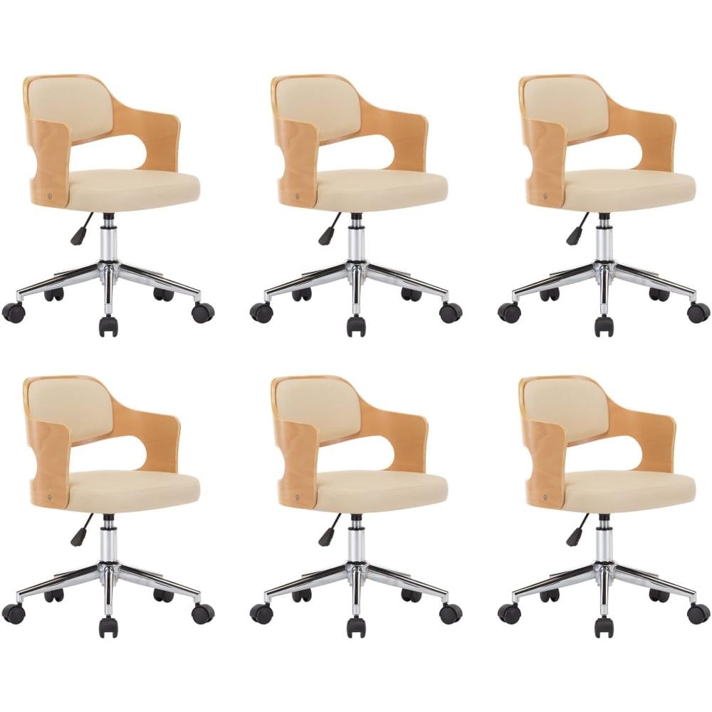 Sedie Da Pranzo Girevoli 6 Pz Crema In Legno Curvo E Similpelle - Foto 2