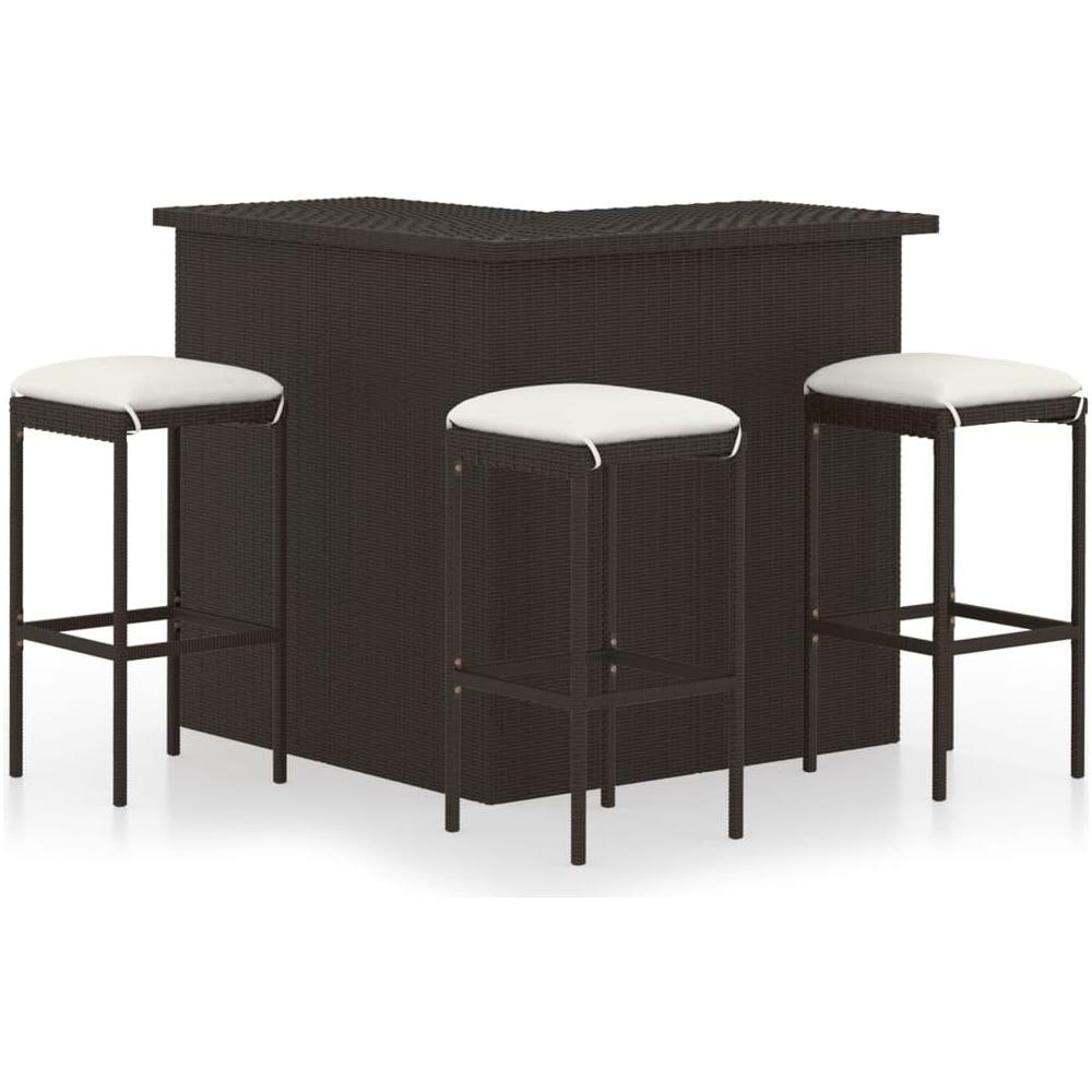 Set Da Bar Da Giardino 4 Pz Con Cuscini In Polyrattan Marrone - Foto 1