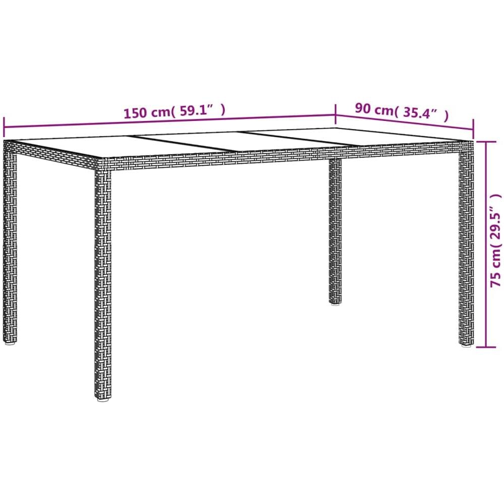 Tavolo Giardino 150x90x75cm Vetro Temperato Polyrattan Bianco - Foto 1