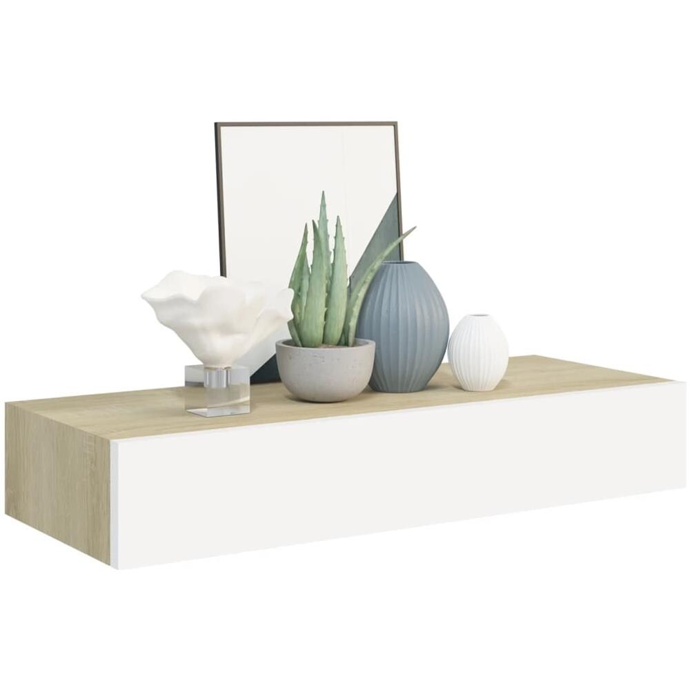 Scaffali A Muro Con Cassetti 2pz Bianco Rovere 60x23,5x10cm Mdf - Foto 3