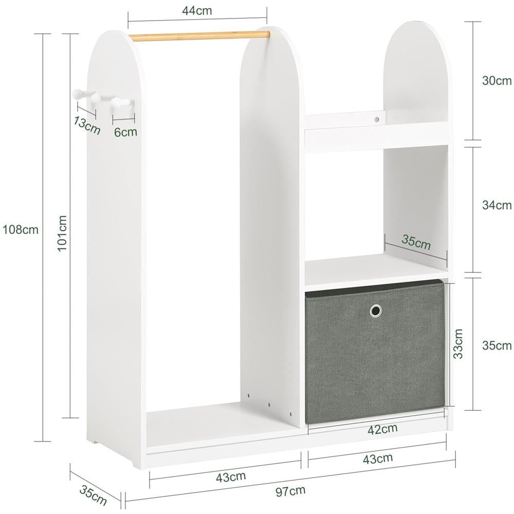 Mobile Per Bambini Con Appendiabiti, Giardaroba Per Bambini Con Scatole, Armadio Per Bambini Con 3 Ganci, Kmb40-w - Foto 2