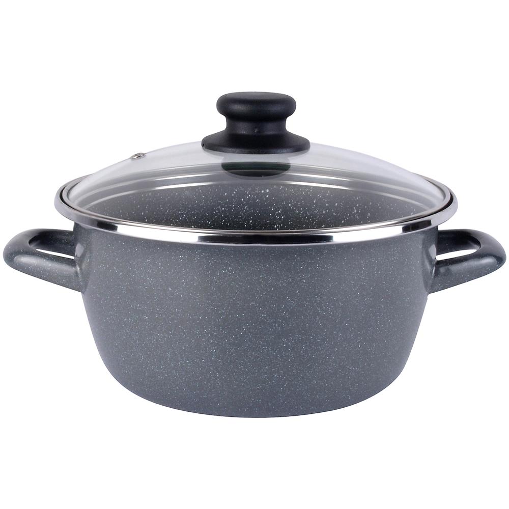 K2 Gransasso 24 Casseruola Con Coperchio In Vetro, Acciaio Smaltato Vetrificato, Grigio, Lavabile A Induzione E In Lavastoviglie - Foto 1
