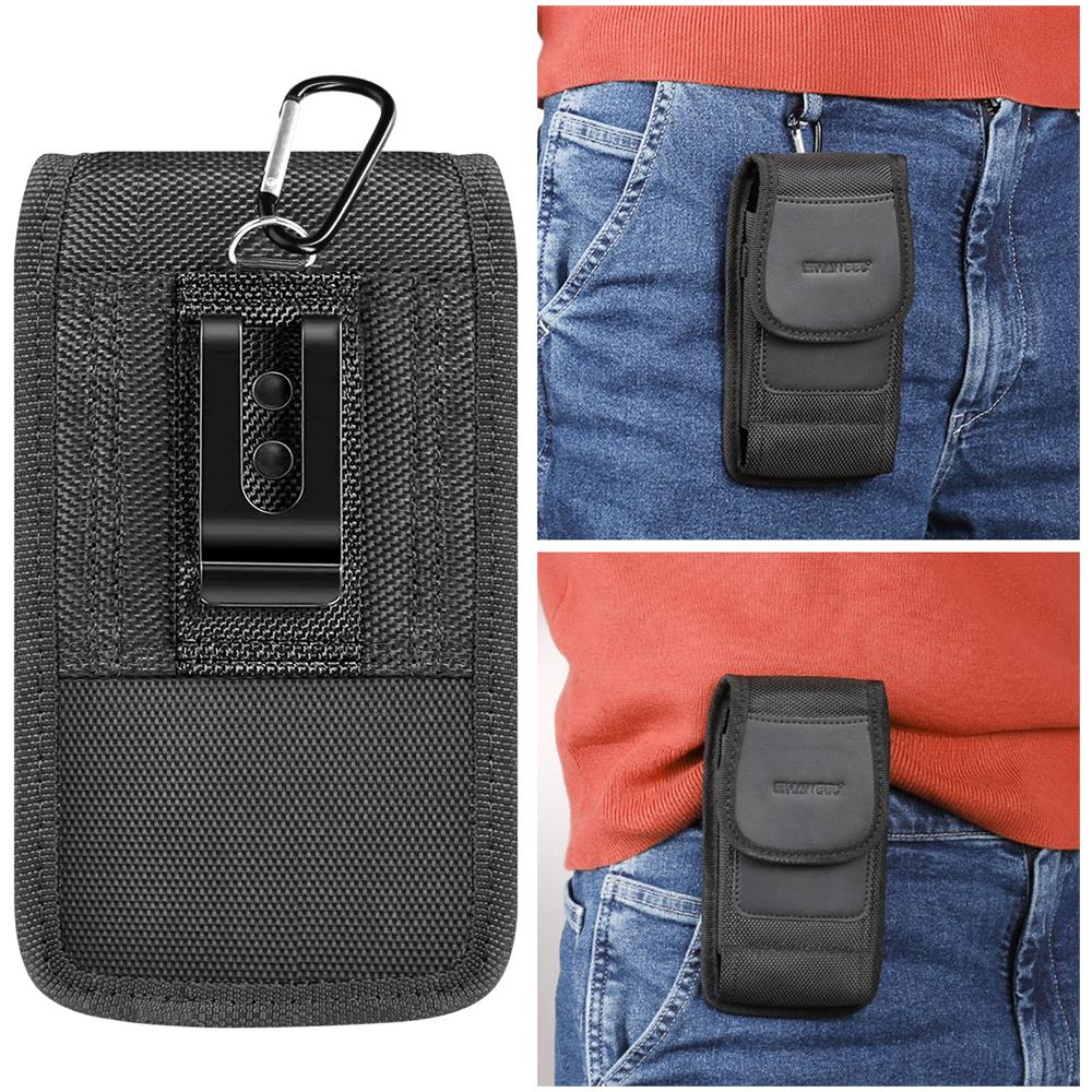 Custodia Cintura Verticale Per Smartphone Nylon Clip Moschettone Taglia M Nera - Foto 5