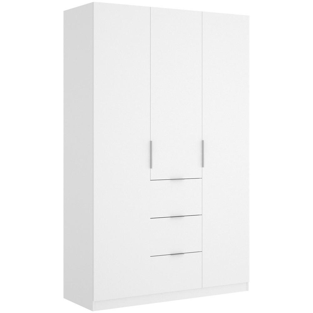 Guardaroba Falterona, Mobile Appendiabiti Per Camera Da Letto, Armadio A 3 Ante Battenti E 3 Cassetti, 135x52h204 Cm, Bianco - Foto 2