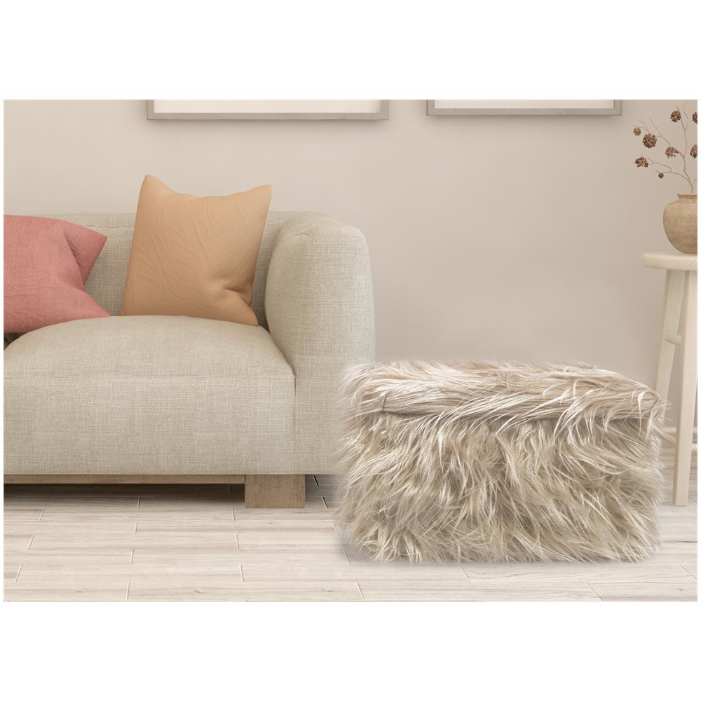 Pouf Contenitore Salotto Camera Quadrato Con Pelo Modello Double Yeti In Tinta Unita Pouf Tortora - Foto 2
