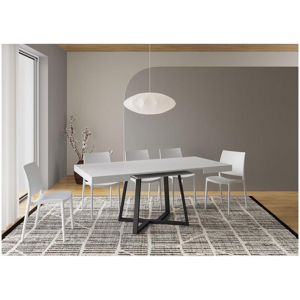 Tavolo allungabile 90x90/194 cm Zeplir bianco frassino gambe antracite - Foto 3