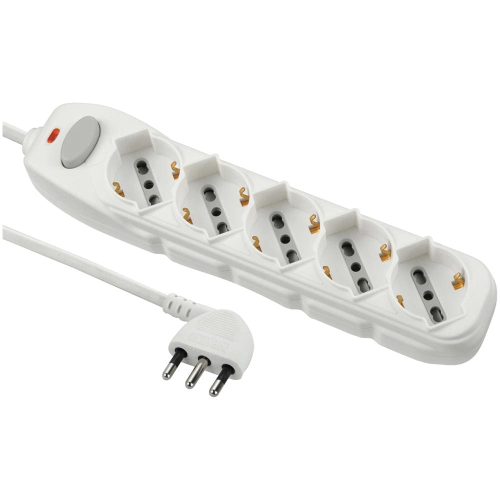 62094 Multipresa 5 posti polivalenti (schuko + 10/16A) con interruttore - cavo 3 m bianco - Foto 1