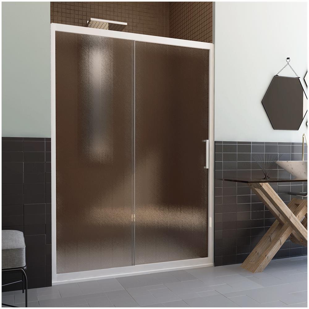 F.T Porta Doccia Nicchia in PVC 100 CM H190 Vetro Stampato Cincill/à MOD Glax 1 Anta Profilo Bianco