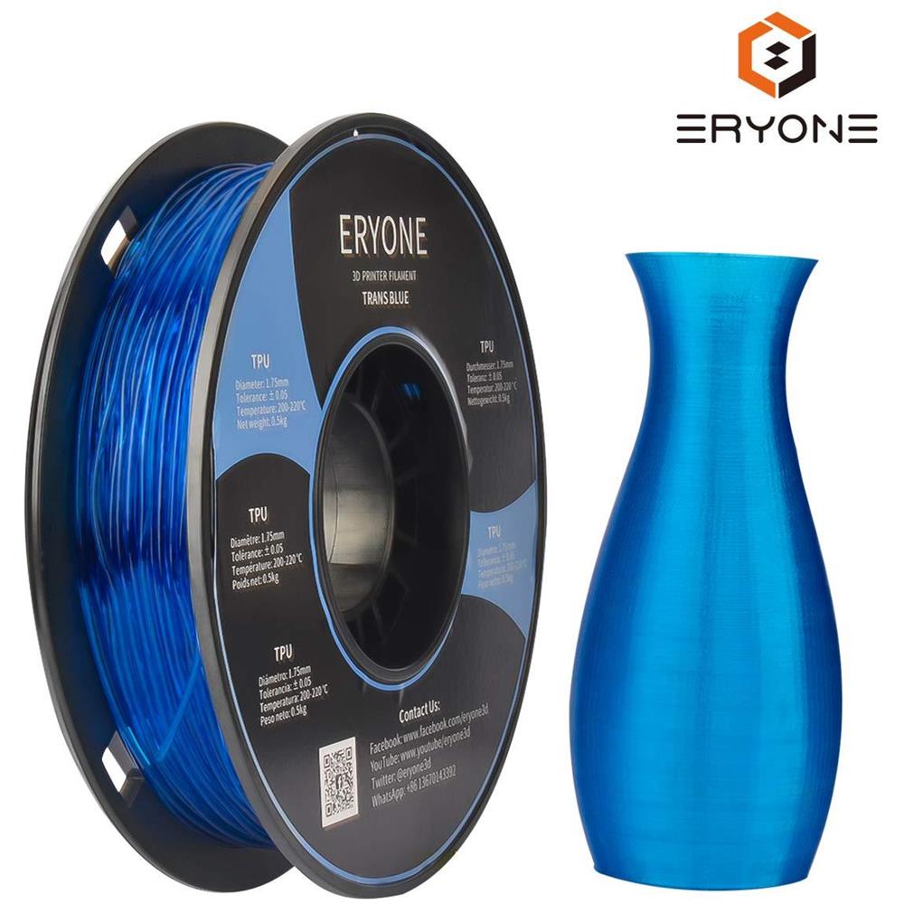 Filament Tpu 175 Millimetri Eryone Tpu Filamento 175 Millimetri La Stampa 3d Filamento Tpu Per Stampante 3d 0.5kg 1 Spool Trasparente Blu - Foto 1