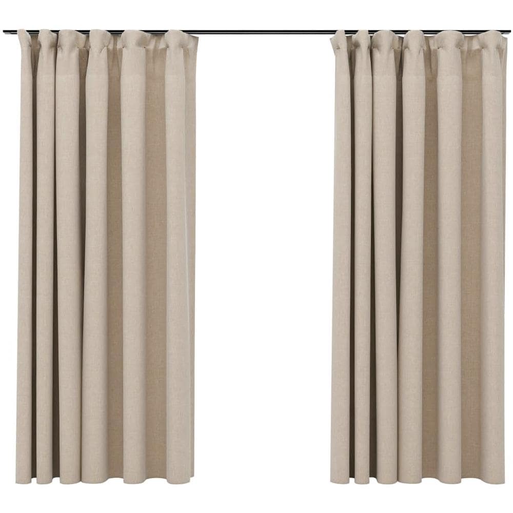 Tende Oscuranti con Ganci Effetto Lino 2 pz Beige 140x175 cm - Foto 2
