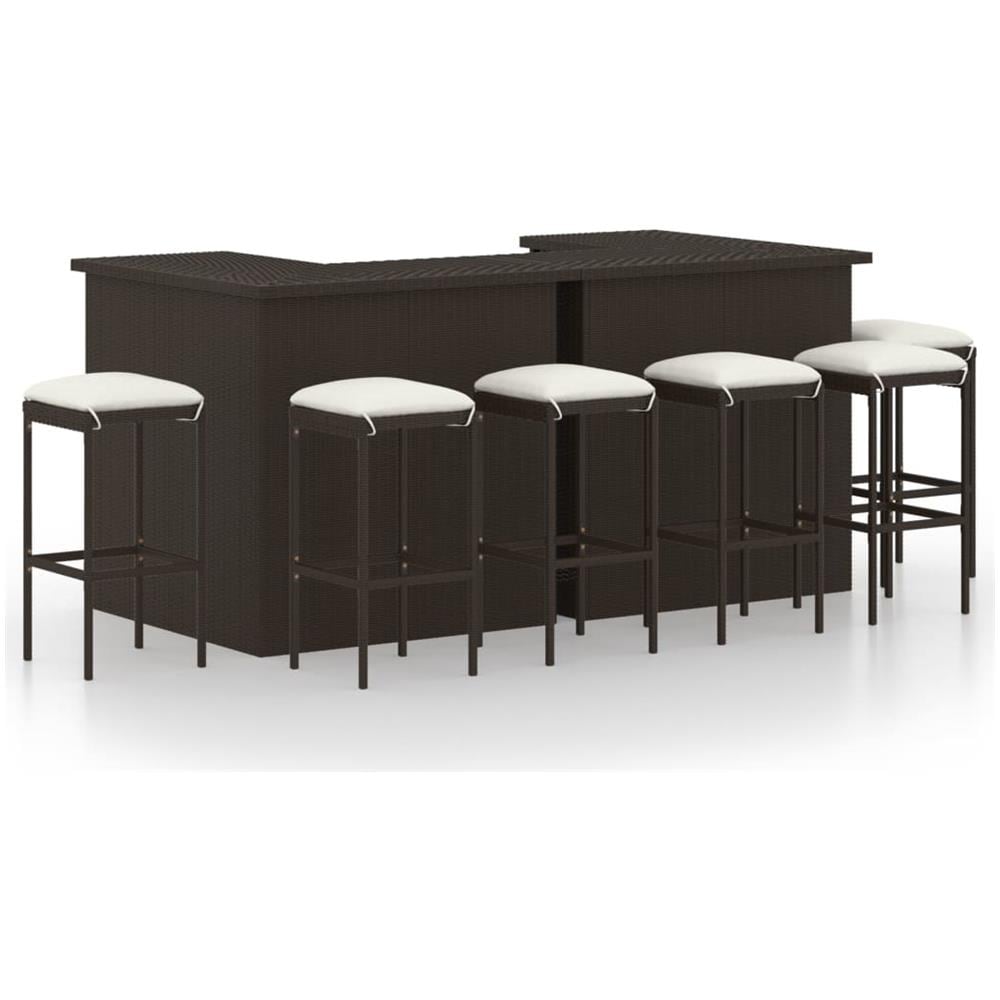Set Da Bar Da Giardino 8 Pz Con Cuscini In Polyrattan Marrone - Foto 1