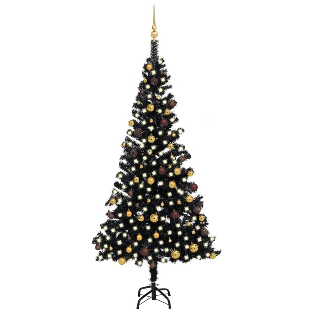 Set Albero Natale Artificiale con LED e Palline Nero 210 cm PVC - Foto 1