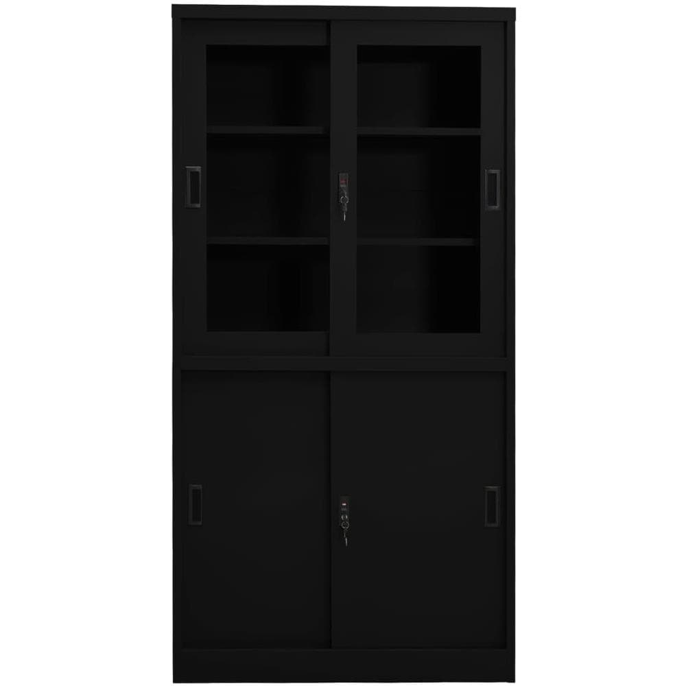 Armadio per Ufficio Anta Scorrevole Nero 90x40x180 cm Acciaio - Foto 3