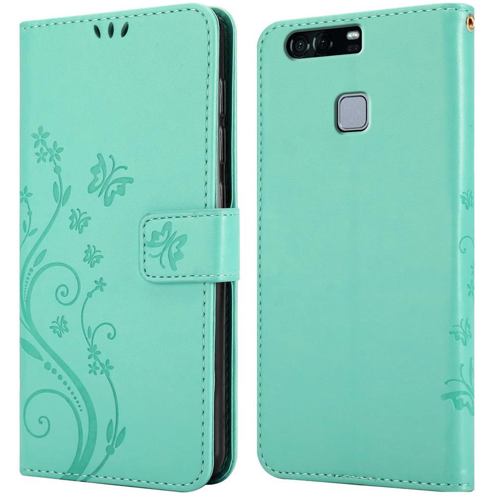 Cadorabo Custodia Compatibile Con Huawei P9 In Turchese Fiore - Coperchio Protettivo In Design Floreale Con Chiusura Magnetica, Funzione Stand E Slot Per Carte - Foto 8