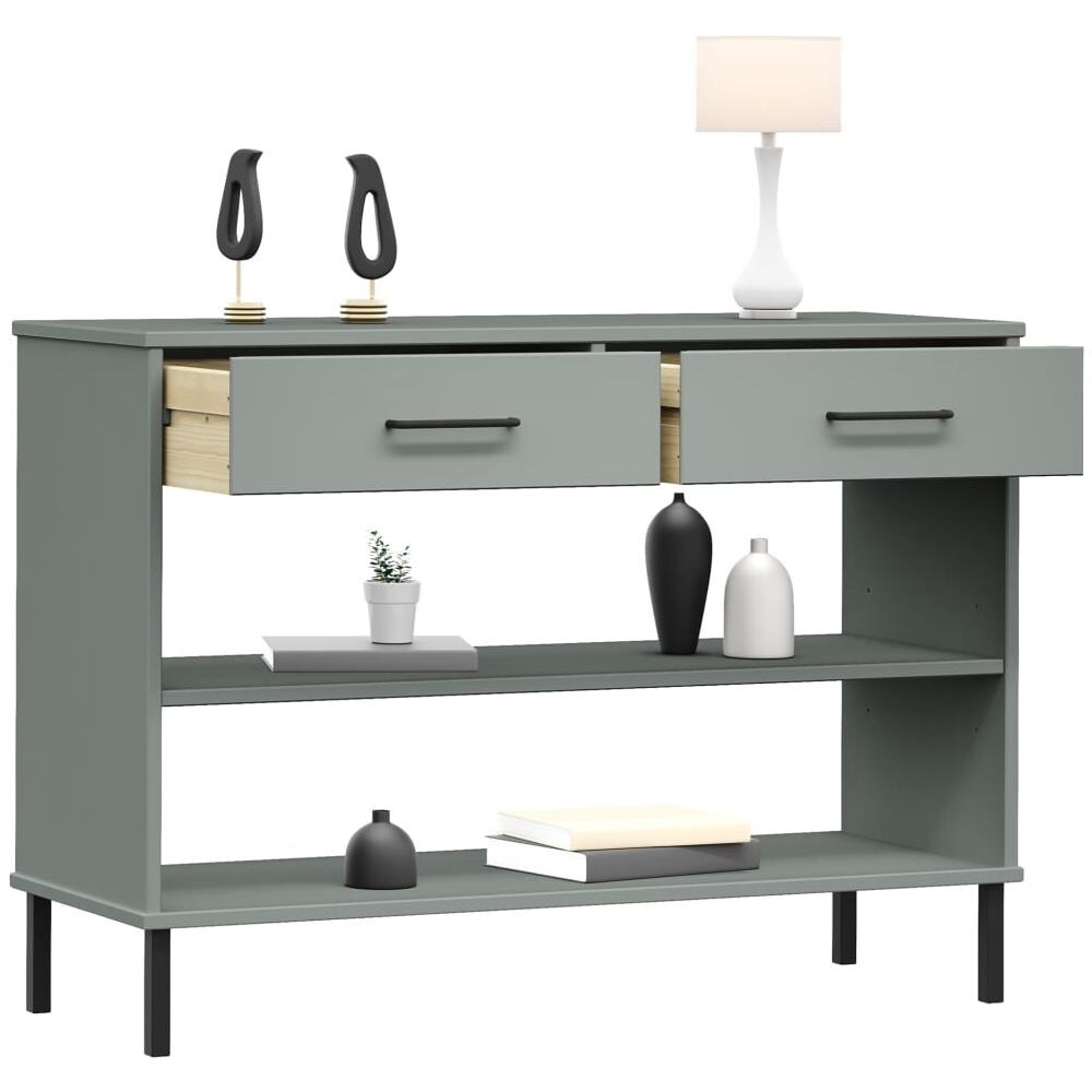 Mobile Consolle Gambe Metallo Grigio Legno Massello Pino Oslo - Foto 3