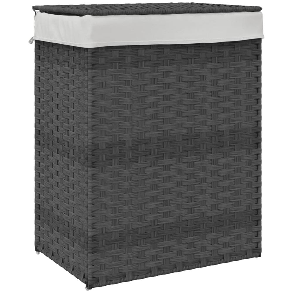 Cesto Portabiancheria Coperchio Grigio 46x33x60 Cm Polyrattan - Foto 2