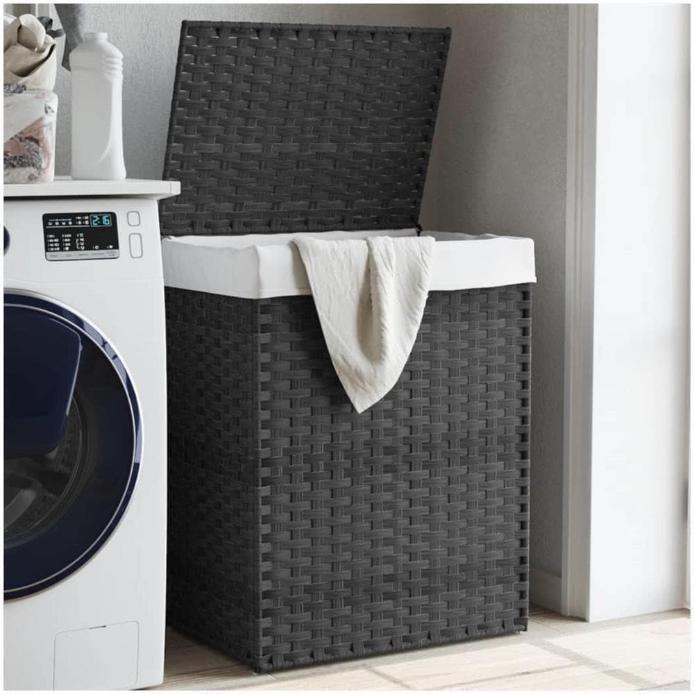 Cesto Portabiancheria Coperchio Grigio 46x33x60 Cm Polyrattan - Foto 1