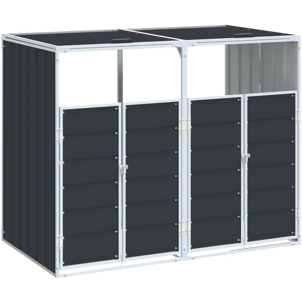 Copribidone Ruote per 2 Bidoni Antracite 144x81x113 cm Acciaio - Foto 1