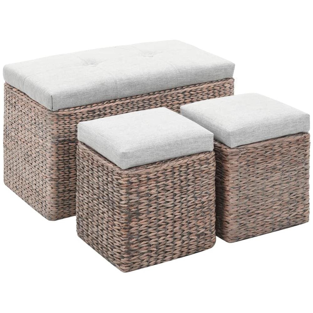Panca E 2 Pouf In Giunco Grigio - Foto 1