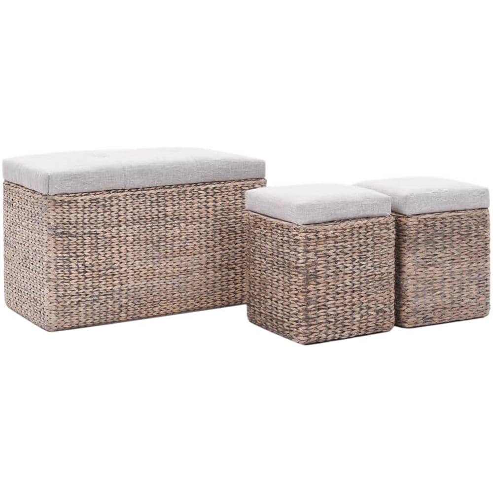 Panca E 2 Pouf In Giunco Grigio - Foto 2