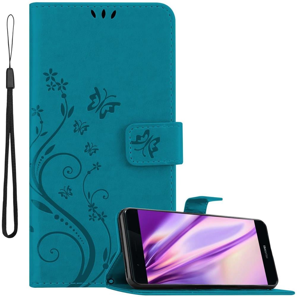 Custodia Compatibile Con Huawei P9 In Blu Fiore - Coperchio Protettivo In Design Floreale Con Chiusura Magnetica, Funzione Stand E Slot Per Carte - Foto 1