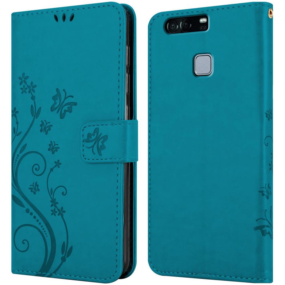 Custodia Compatibile Con Huawei P9 In Blu Fiore - Coperchio Protettivo In Design Floreale Con Chiusura Magnetica, Funzione Stand E Slot Per Carte - Foto 8