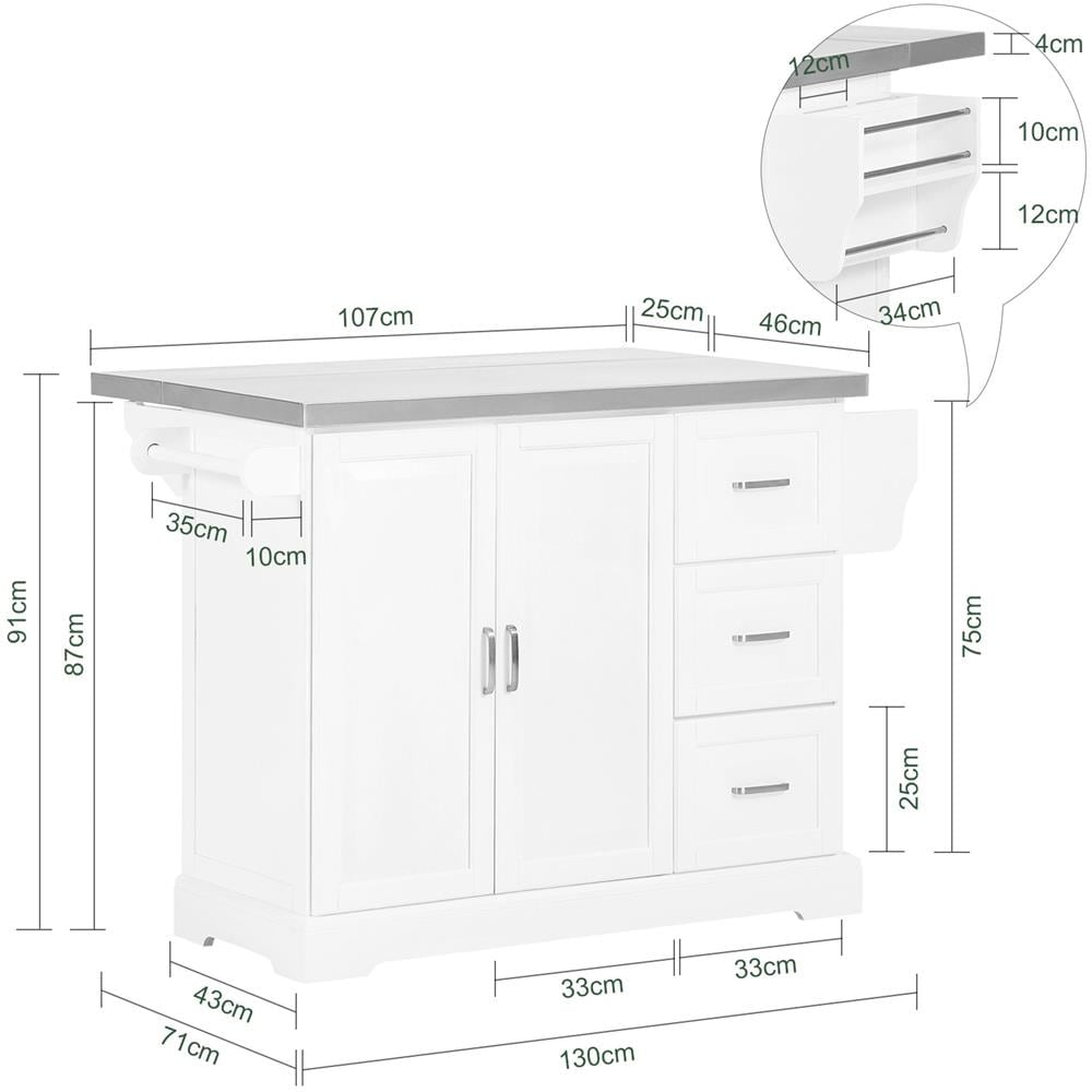 Carrello Cucina Mobile Cucina Bianco Con Route Credenza Cucina Piano In Acciaio Fkw41-st - Foto 2
