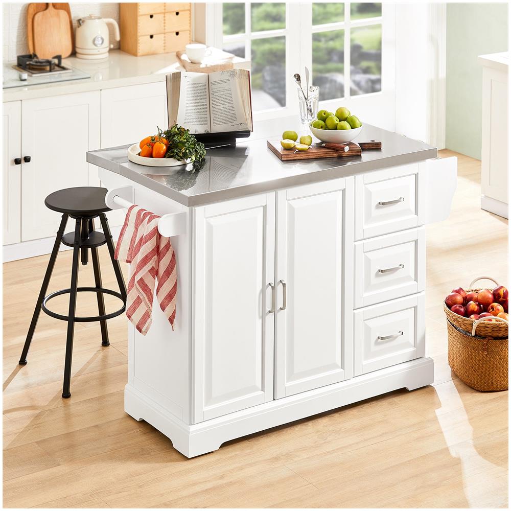 Carrello Cucina Mobile Cucina Bianco Con Route Credenza Cucina Piano In Acciaio Fkw41-st - Foto 5