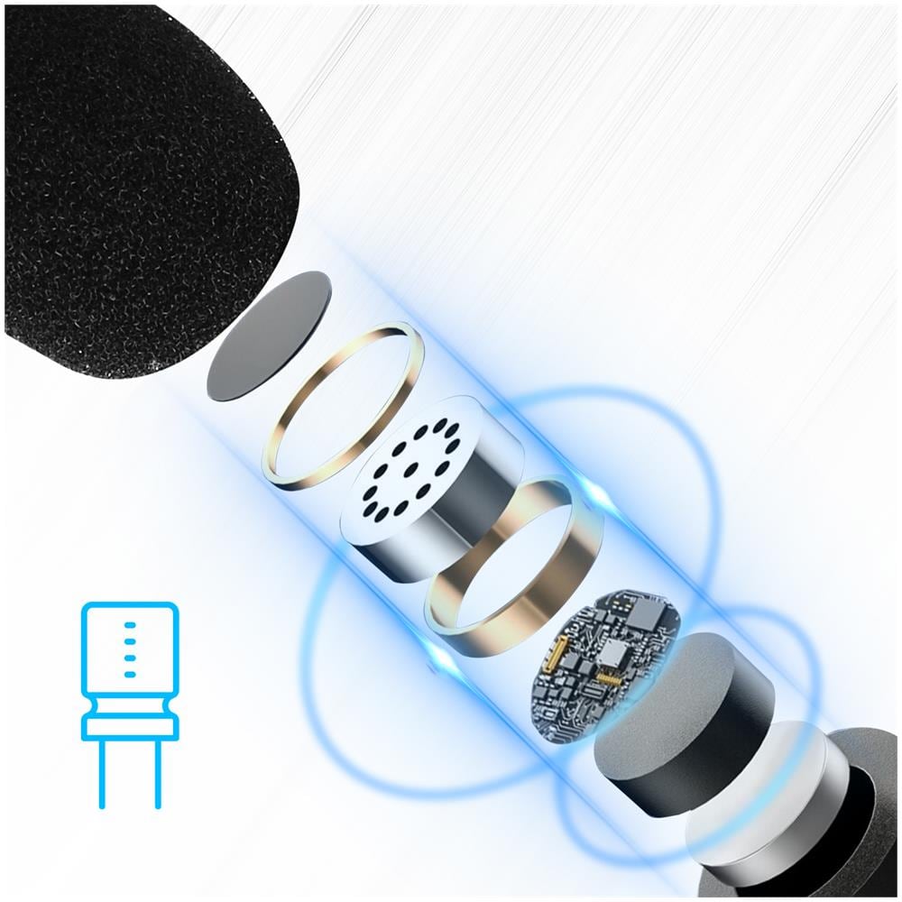 Microfono Lavalier Usb-c Omnidirezionale Sistema Riduzione Rumore 1,5 M, Nero - Foto 2