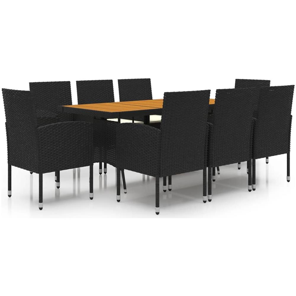 Set Da Pranzo Per Esterni 9 Pz In Polyrattan Nero - Foto 1
