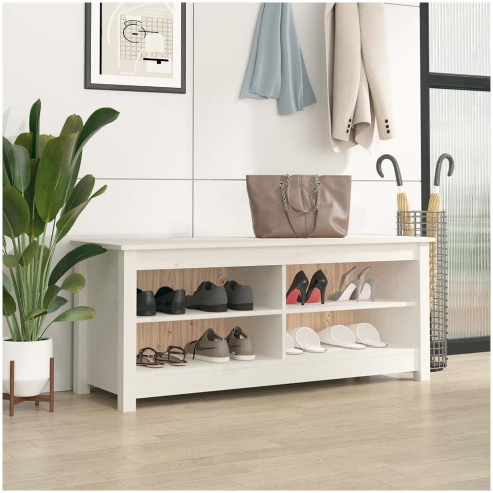 Scarpiera Bianca 110x38x45,5 Cm In Legno Massello Di Pino - Foto 1