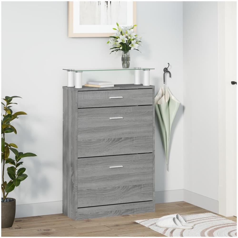 Scarpiera Grigio Sonoma 63x24x104 Cm In Legno Multistrato - Foto 3